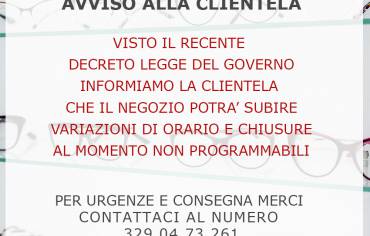AVVISO ALLA CLIENTELA – COVID19