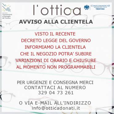 AVVISO ALLA CLIENTELA – COVID19